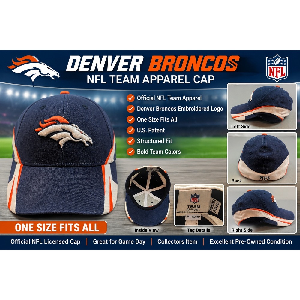 Denver Broncos NFL Team Apparel Hat Navy Bl Orange Embroidered Baseball Cap OSFA